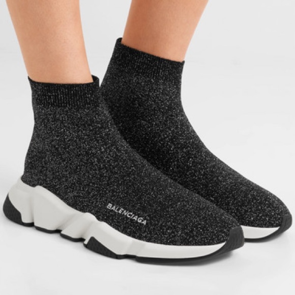 Balenciaga Metallic Knit High Top Sock Sneakers 37